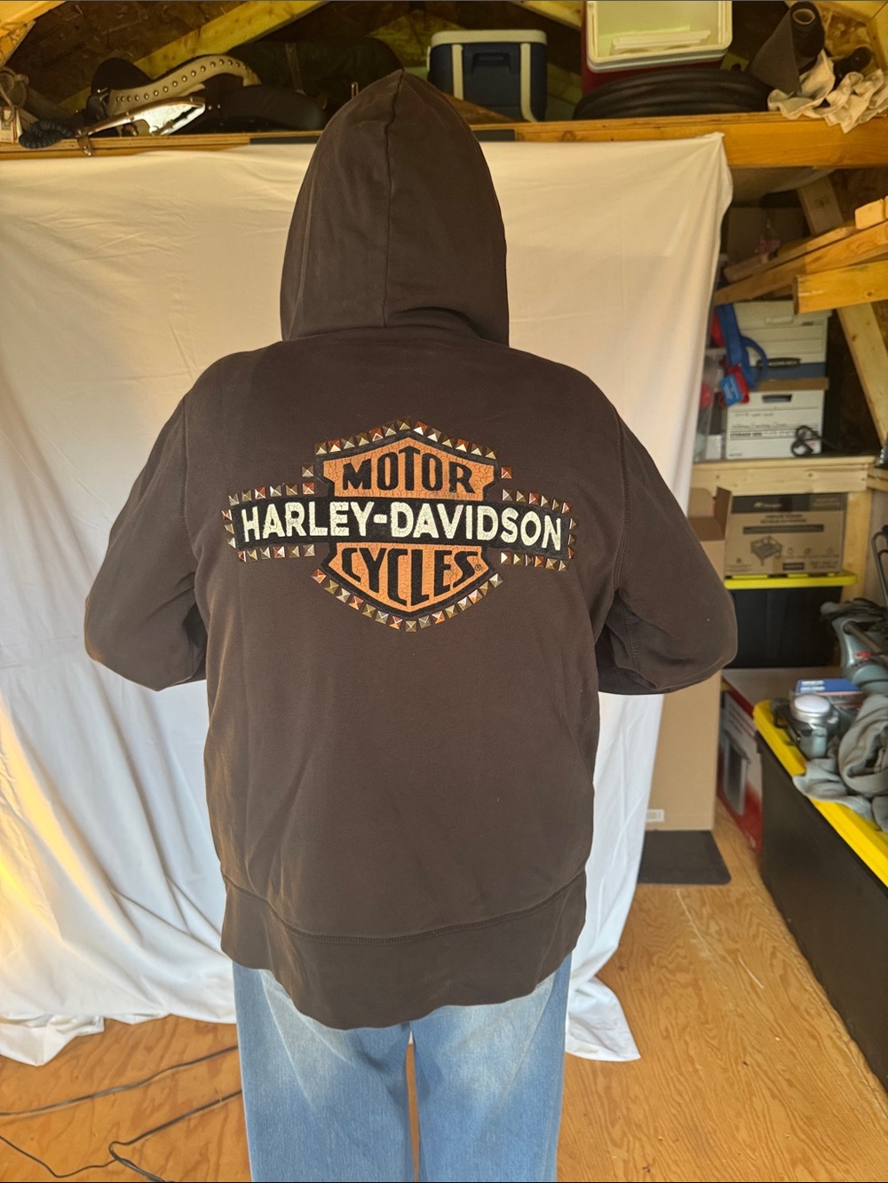 Harley-Davidson Brown Hooded Sweatshirt with Orange & White Logo